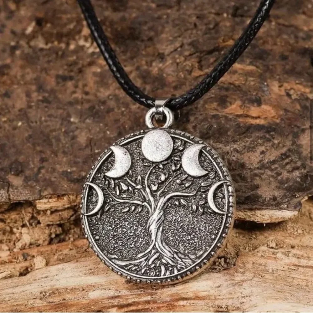 Antique Silver Tree Of Life Black Corded Necklace